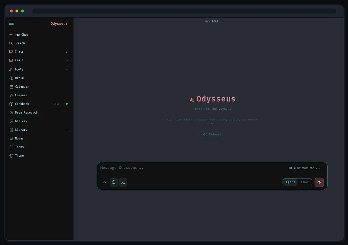 Odysseus AI SearXNG setup in the official Odysseus browser interface