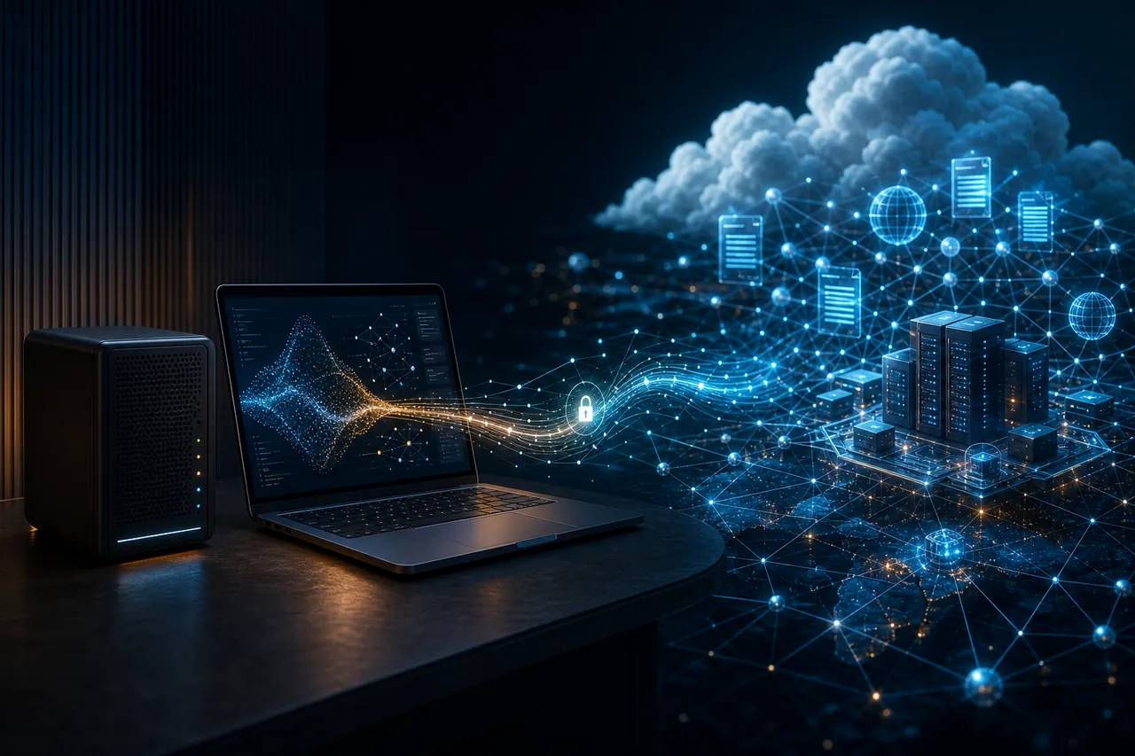 Local AI workstation connected securely to a hosted web search network